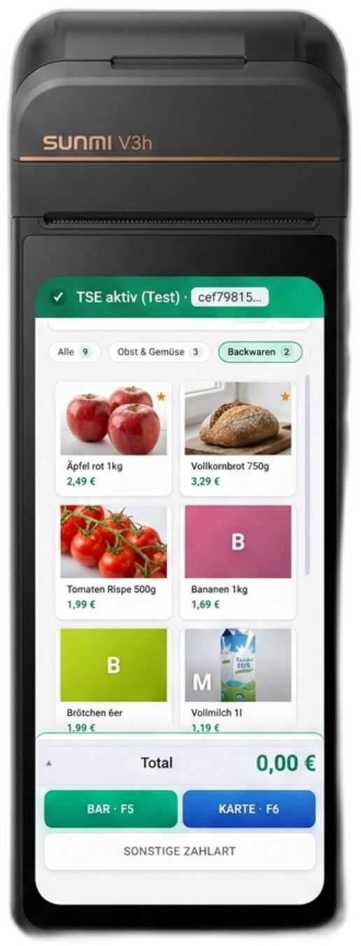 Quill auf der mobilen Sunmi V3h Kasse
